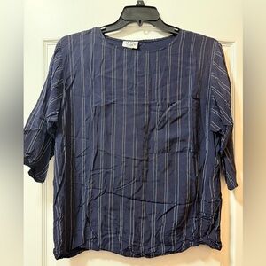 Navy Blouse with White Stripes